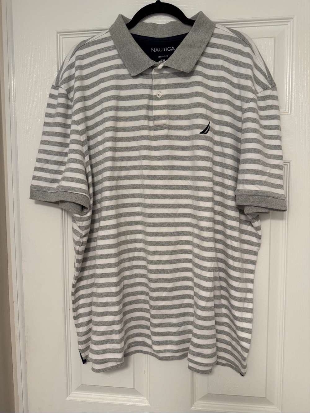 Nautica Men’s White & Gray Striped Polo